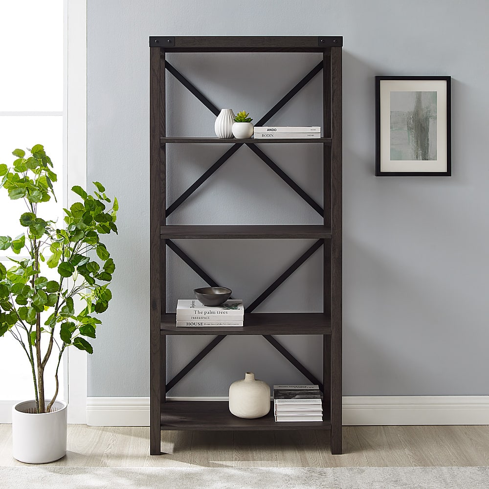 Alt View 11. Walker Edison - 64" Farmhouse 4-Shelf Bookcase - Sable.