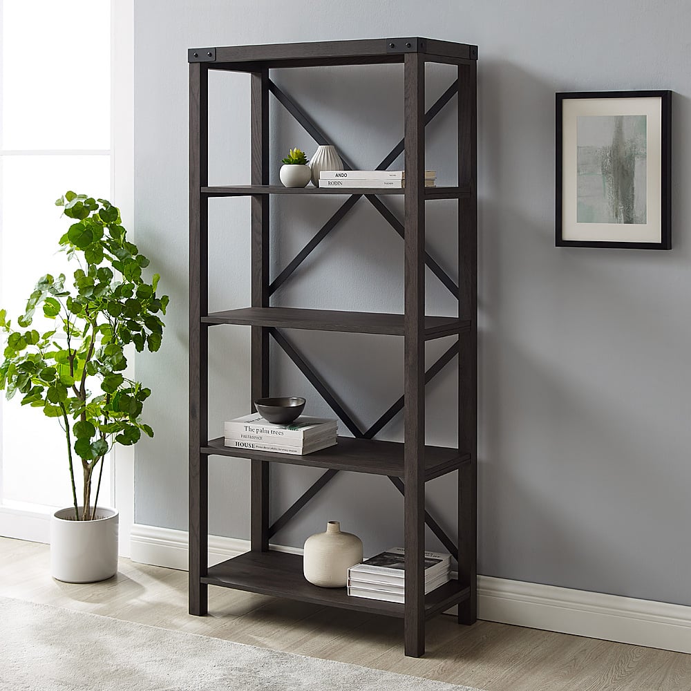 Alt View 12. Walker Edison - 64" Farmhouse 4-Shelf Bookcase - Sable.