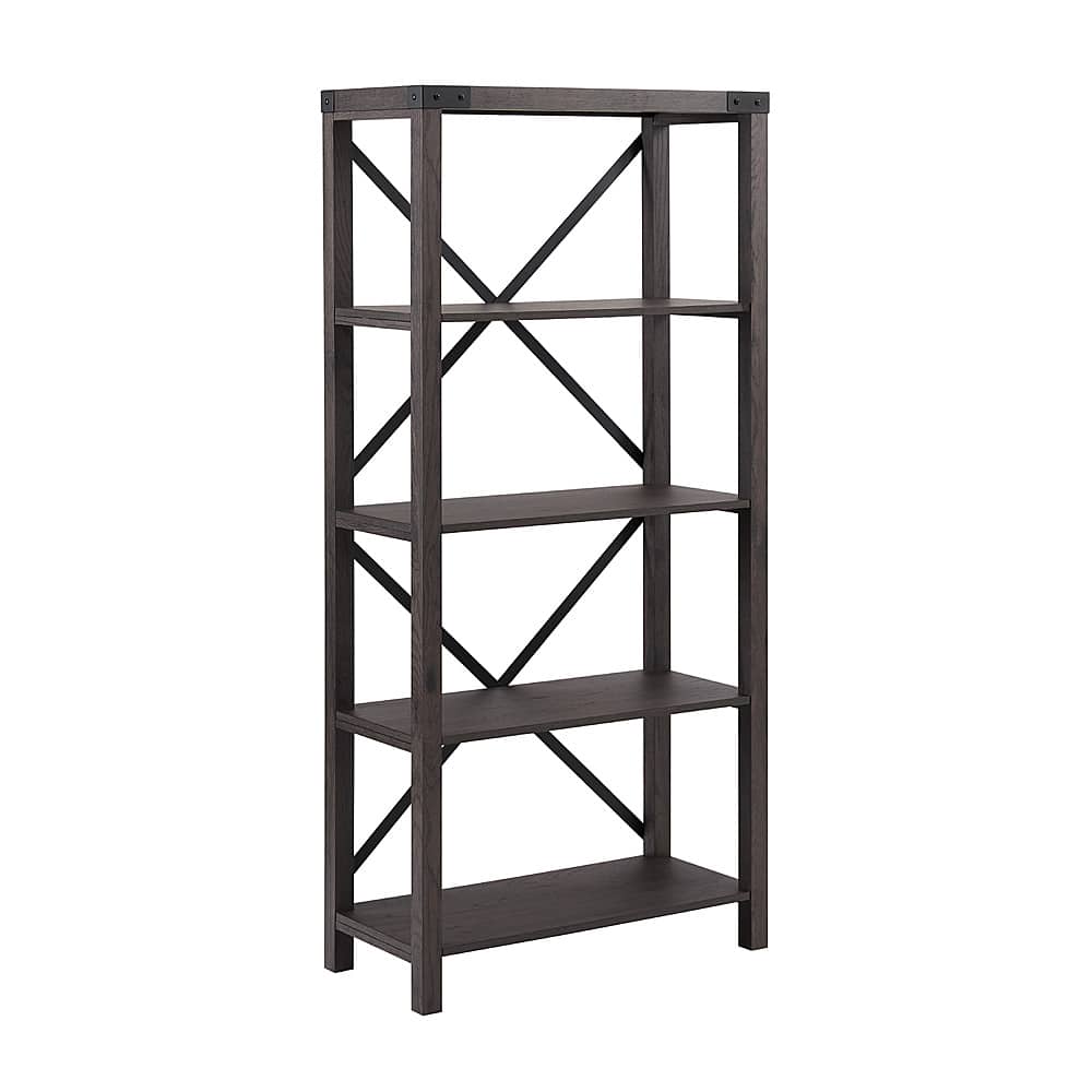 Left. Walker Edison - 64" Farmhouse 4-Shelf Bookcase - Sable.