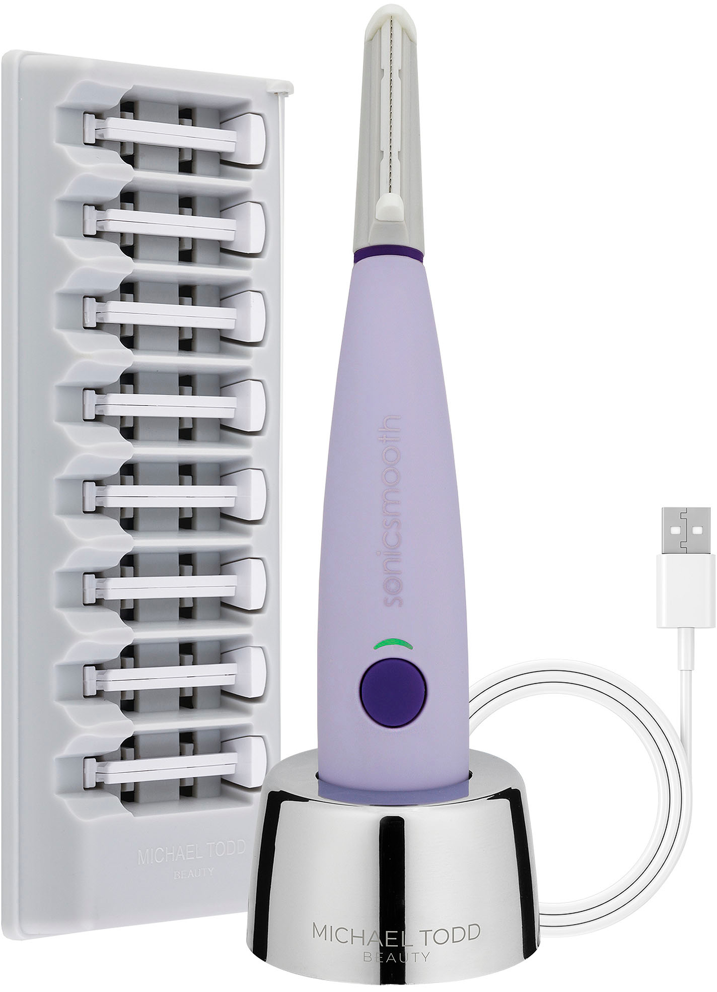 Angle View: Michael Todd Beauty Sonicsmooth 2-in-1 Sonic Dermaplaning System Lavender 5 Piece Set