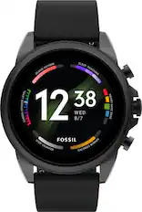 Front. Fossil - Gen 6 Smartwatch 44mm Silicone - Black.