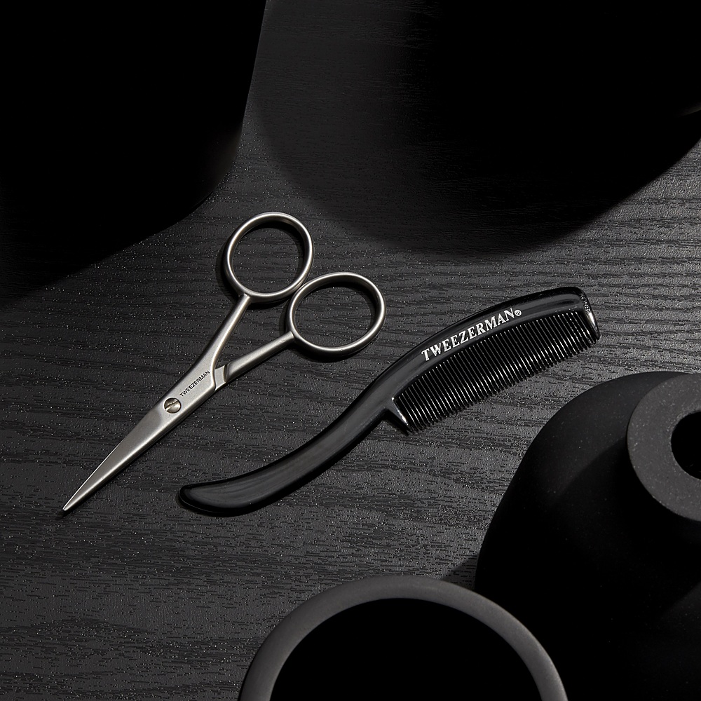 Angle View: Tweezerman Moustache Scissors and Comb Set