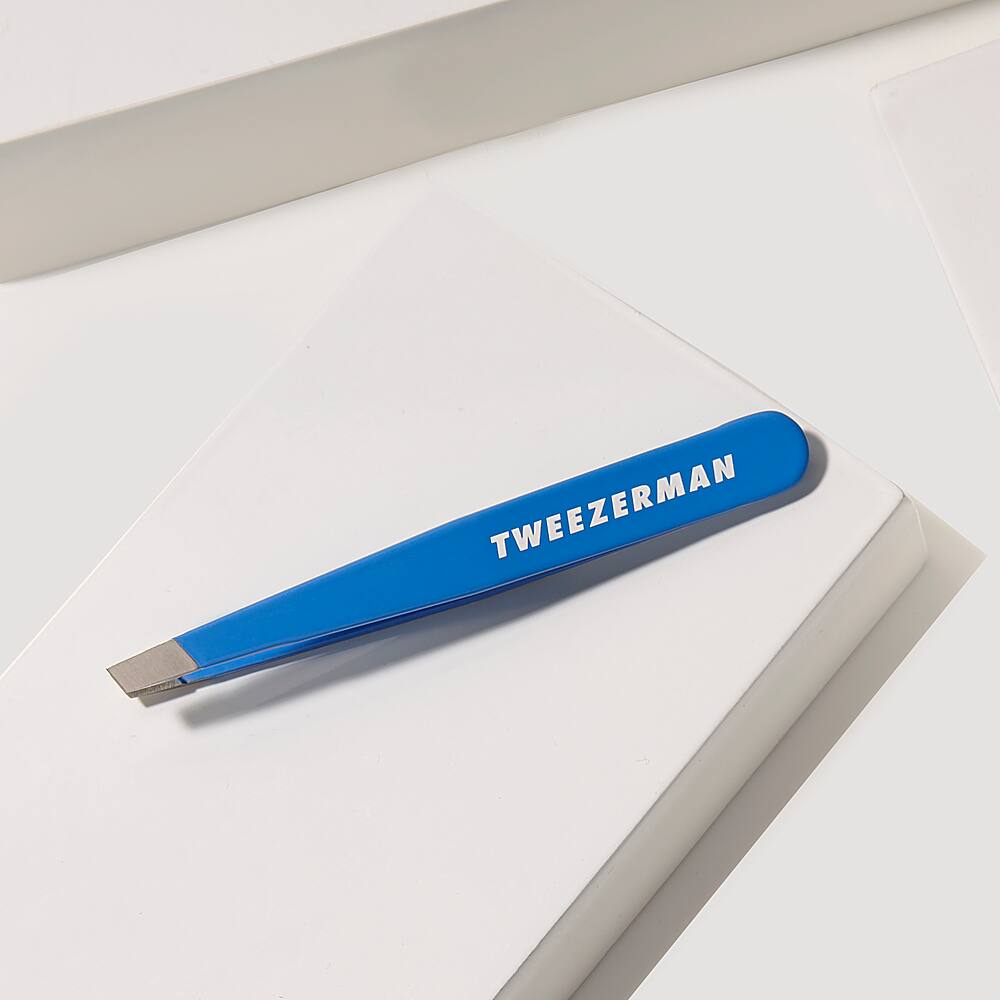 Left View: Tweezerman - Mini Slant Tweezer - Bahama Blue