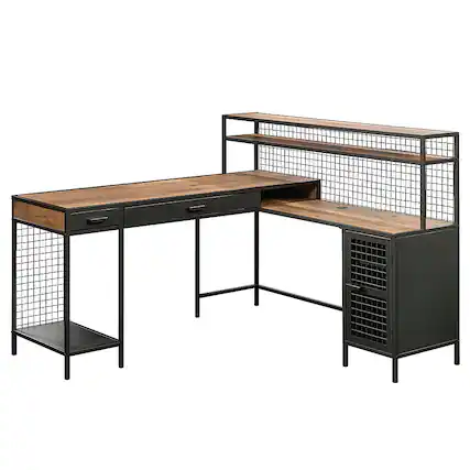 Front. Sauder - Boulevard Café L Shape Desk - Vintage Oak Finish.