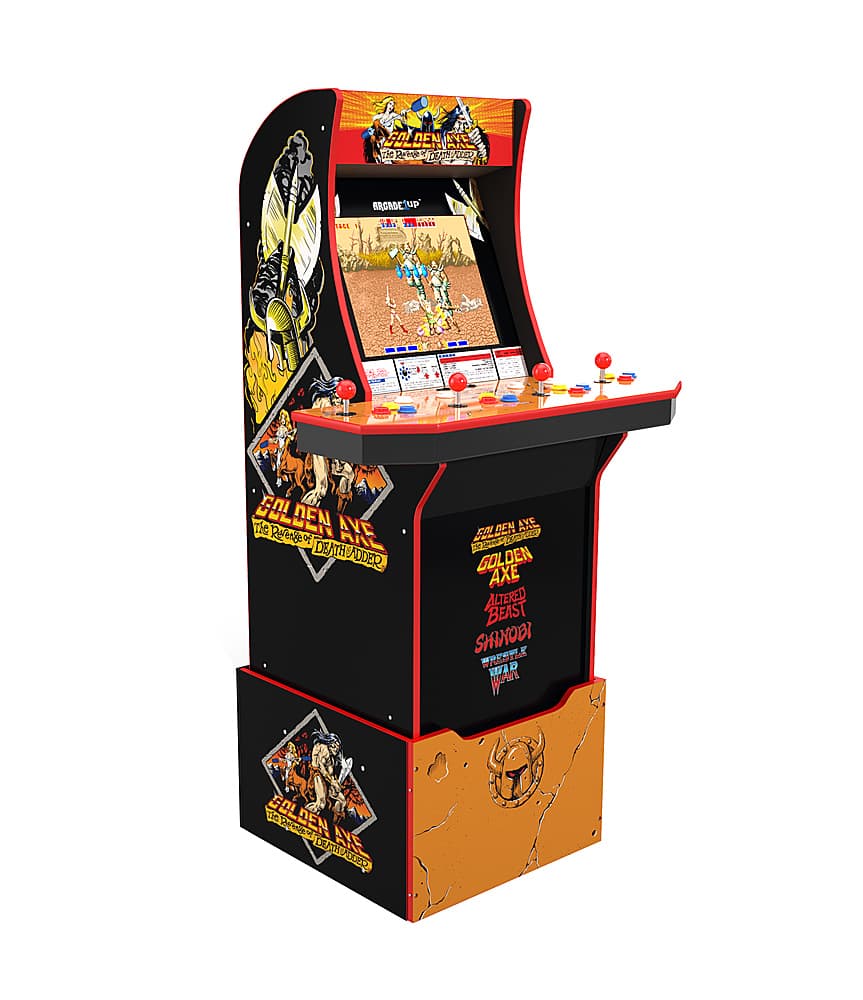 Front. Arcade1Up - Golden Axe Arcade with Riser & Lit Marquee.