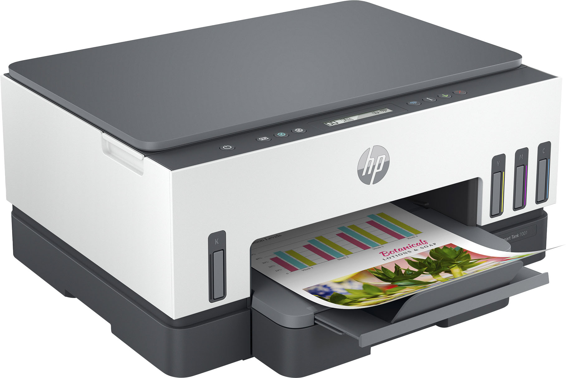 Angle View: HP - Smart Tank 7001 Wireless All-In-One Supertank Inkjet Printer with up to 2 Years of Ink Included - White & Slate