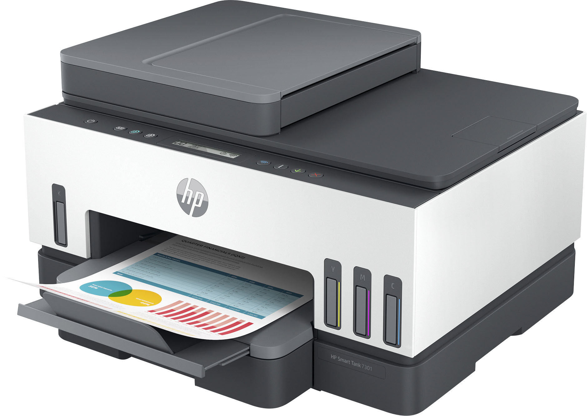 Left View: HP - Smart Tank 7301 Wireless All-In-One Supertank Inkjet Printer with up to 2 Years of Ink Included - White & Slate