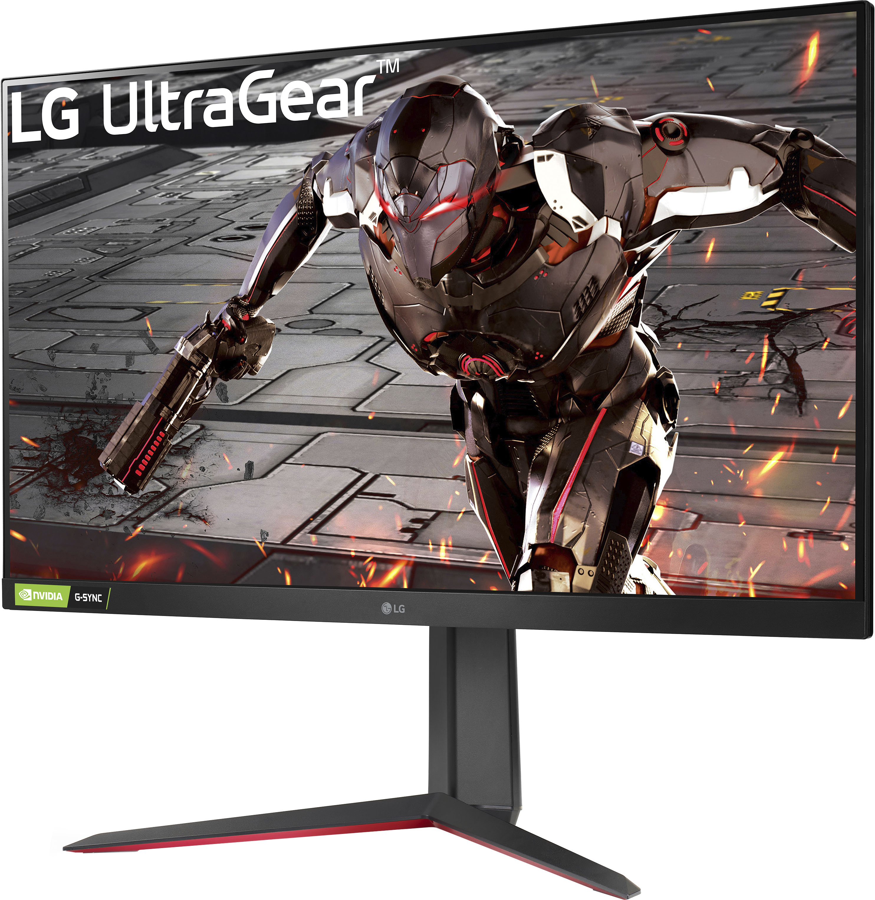 Left View: LG - 32” UltraGear LED FHD AMD FreeSync Premium and NVIDIA G-SYNC Compatible with HDR 10 (HDMI, Display Port) - Black