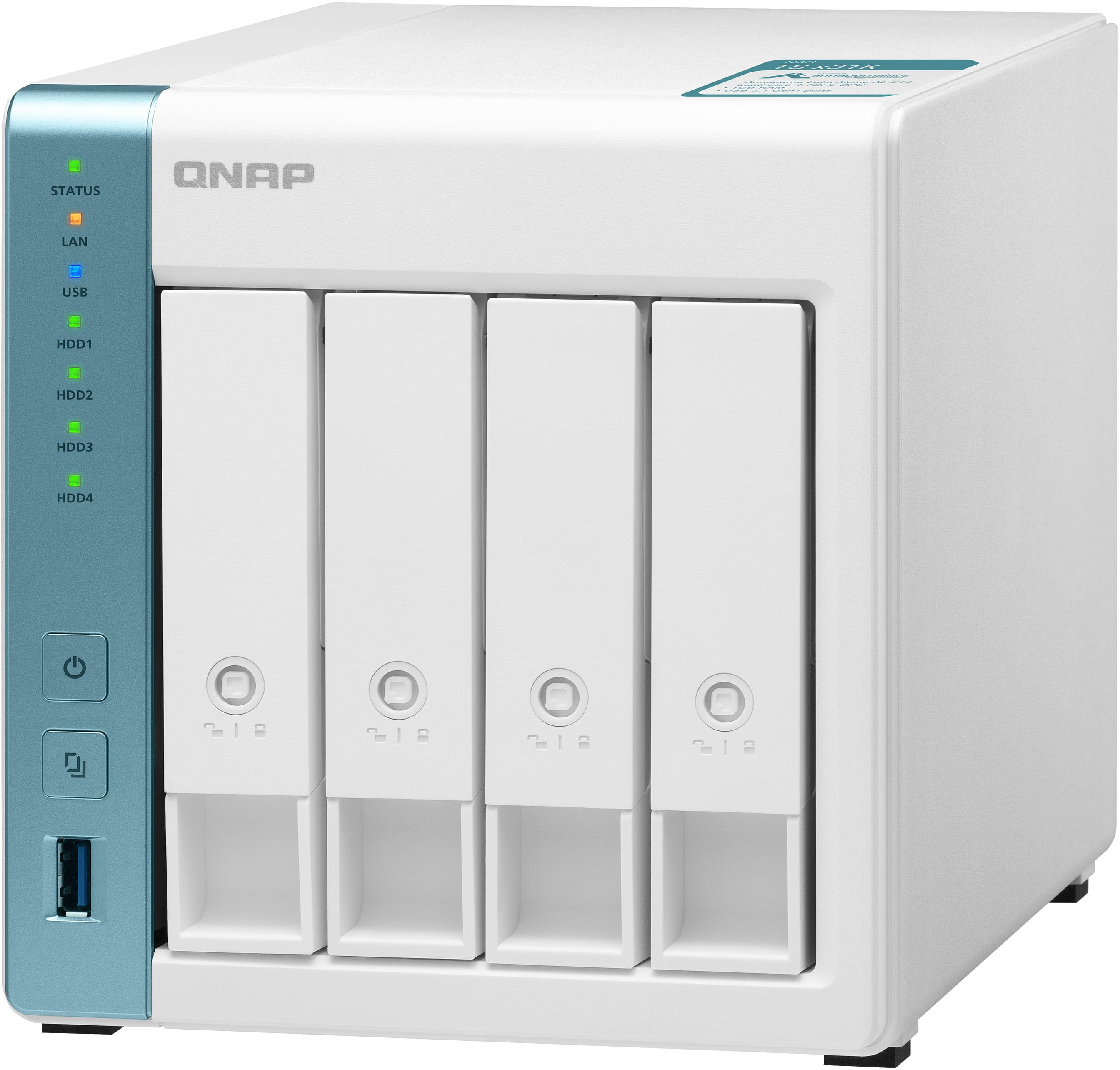 Angle View: QNAP - TS-431K 4-Bay, Personal Cloud for Backup and Data Sharing, 1GB RAM, External Network Attached Storage (NAS) - White