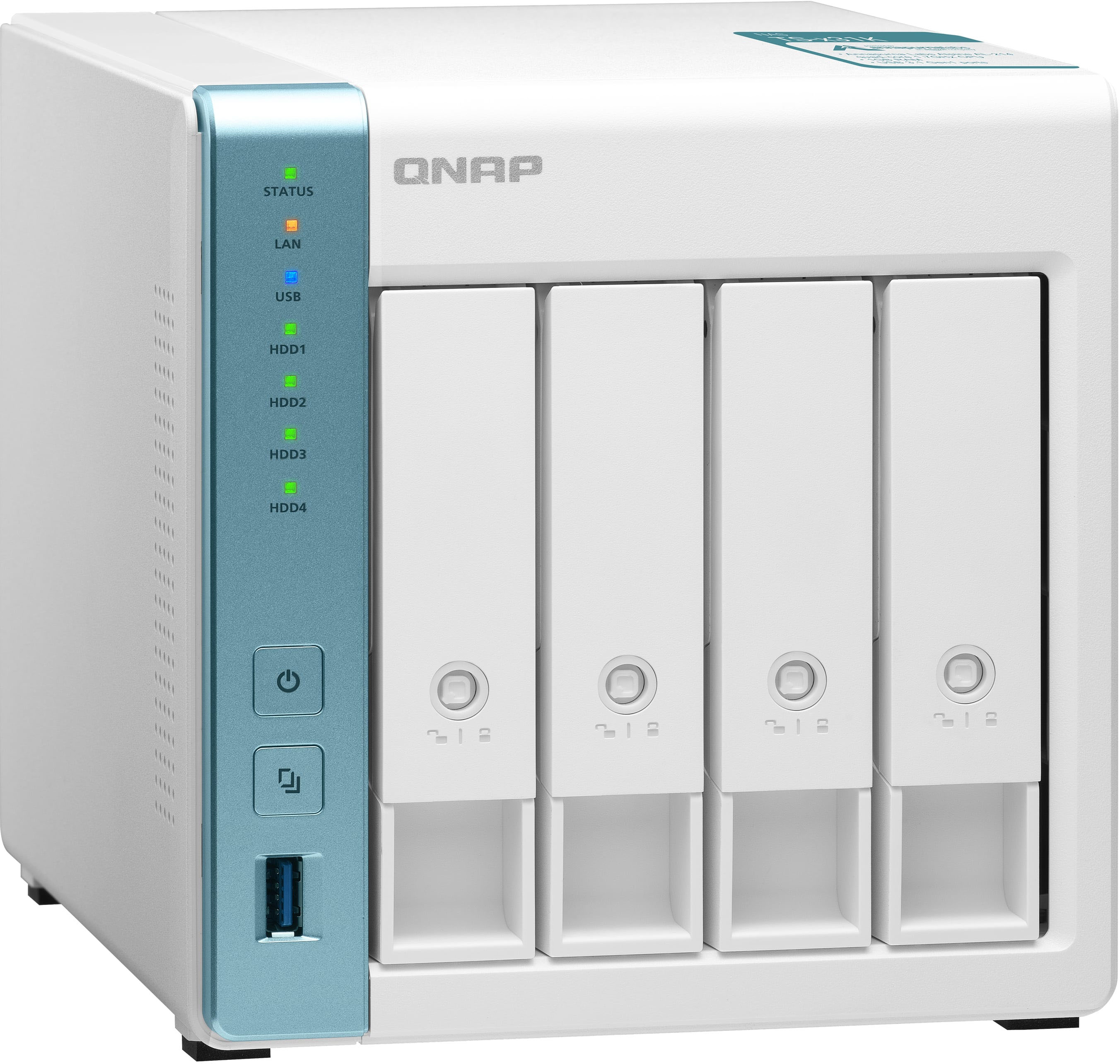 Left View: QNAP - TS-431K 4-Bay, Personal Cloud for Backup and Data Sharing, 1GB RAM, External Network Attached Storage (NAS) - White