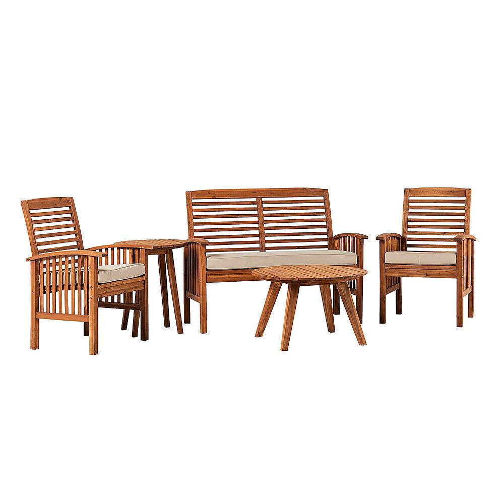 Angle View: Walker Edison - Slat-Back Acacia Wood 5-Piece Patio Set - Brown