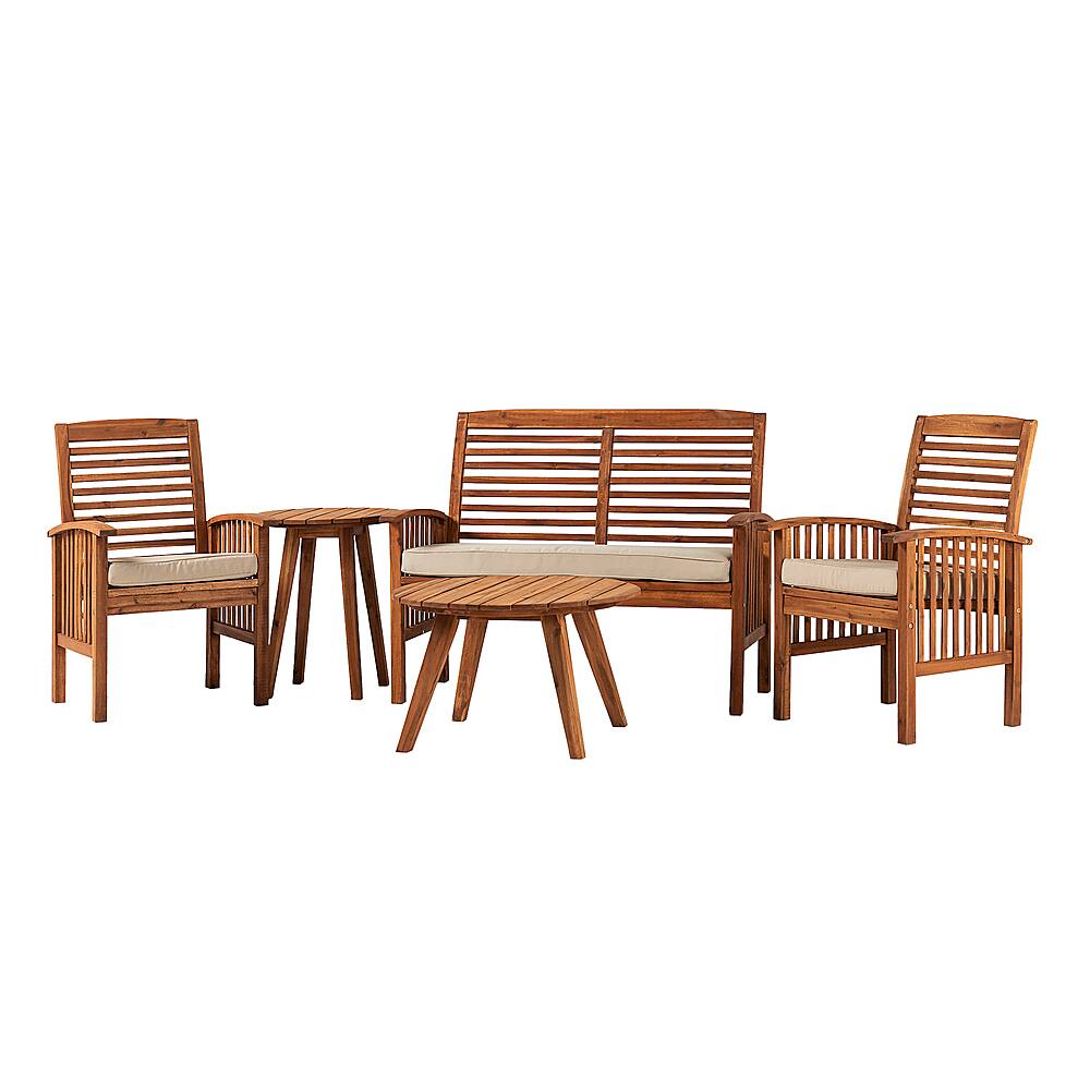 Left View: Walker Edison - Slat-Back Acacia Wood 5-Piece Patio Set - Brown