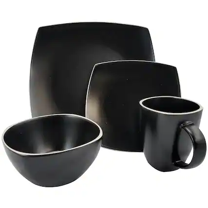 Front. Gibson - Gibson Soho Lounge Matte 16-Piece Dinnerware Set, Black - Black.