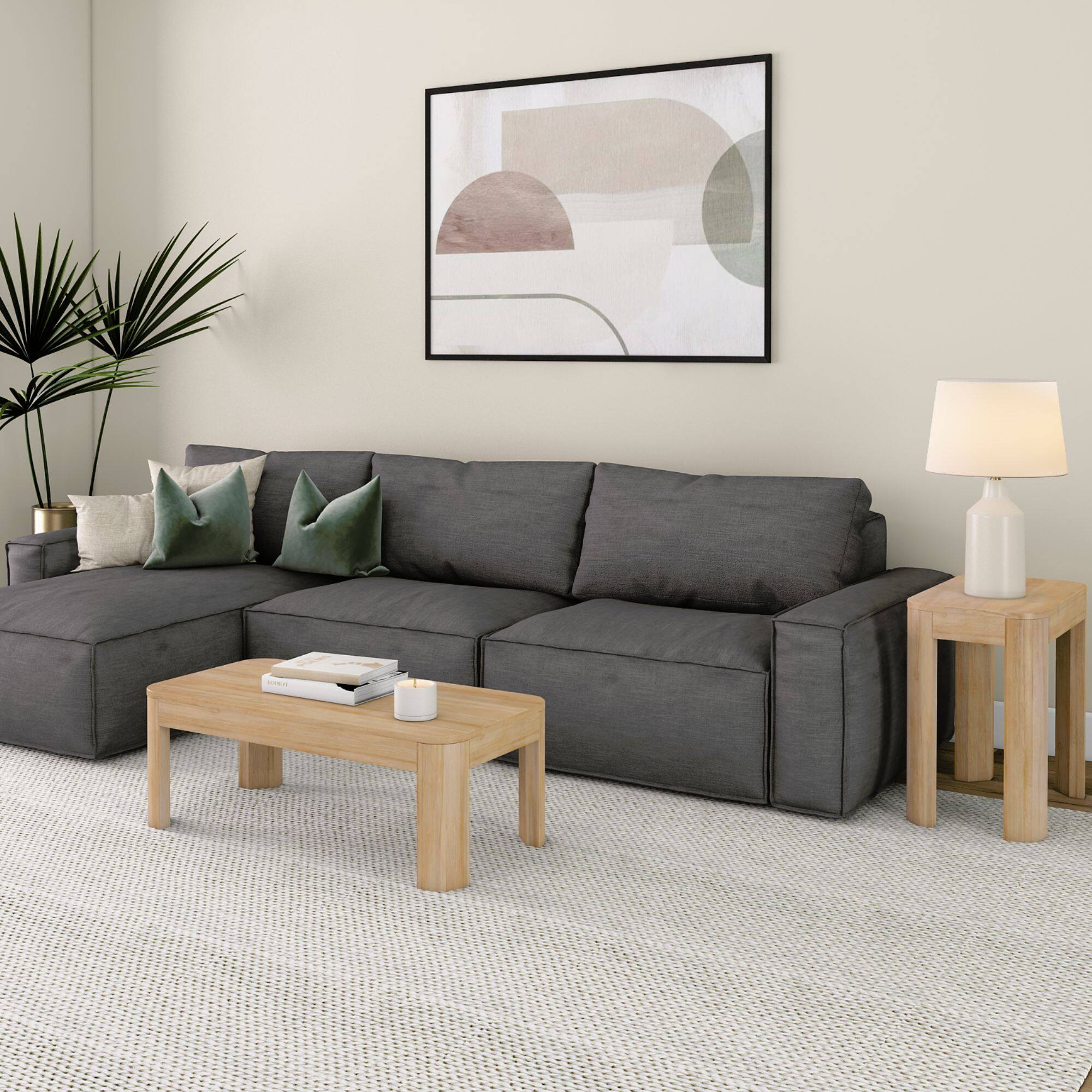 Alt View 4. Plank+Beam - Modern Rounded Rectangular Coffee Table (40in x 20in / 1020mm x 510mm), Blonde - Blonde.
