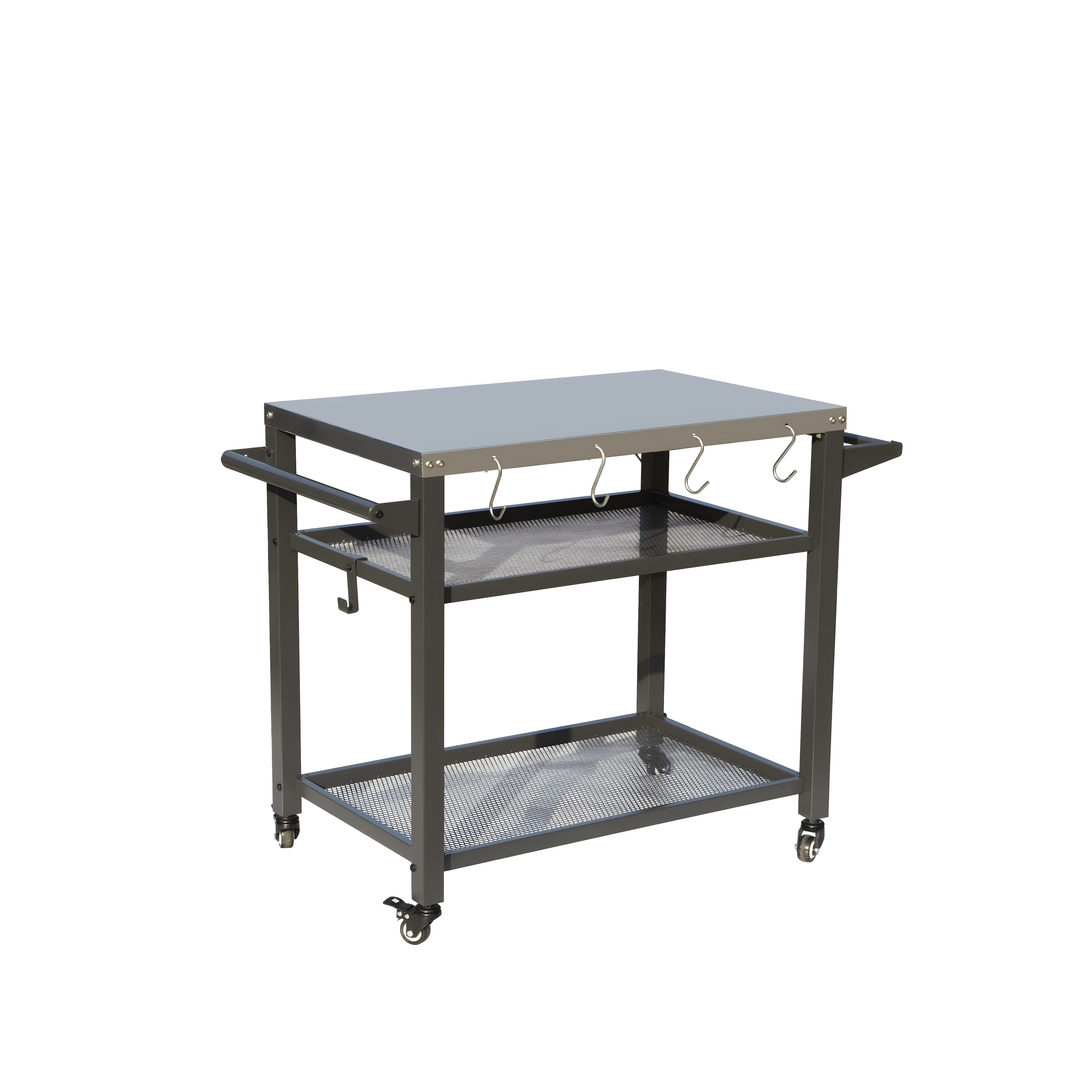 Mondawe - 3-Shelf Outdoor Grill Table with Stainless Steel Tabletop and Wheels - Gray