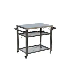 Mondawe - 3-Shelf Outdoor Grill Table with Stainless Steel Tabletop and Wheels - Gray