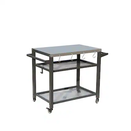 Front. Mondawe - 3-Shelf Outdoor Grill Table with Stainless Steel Tabletop and Wheels - Grey.