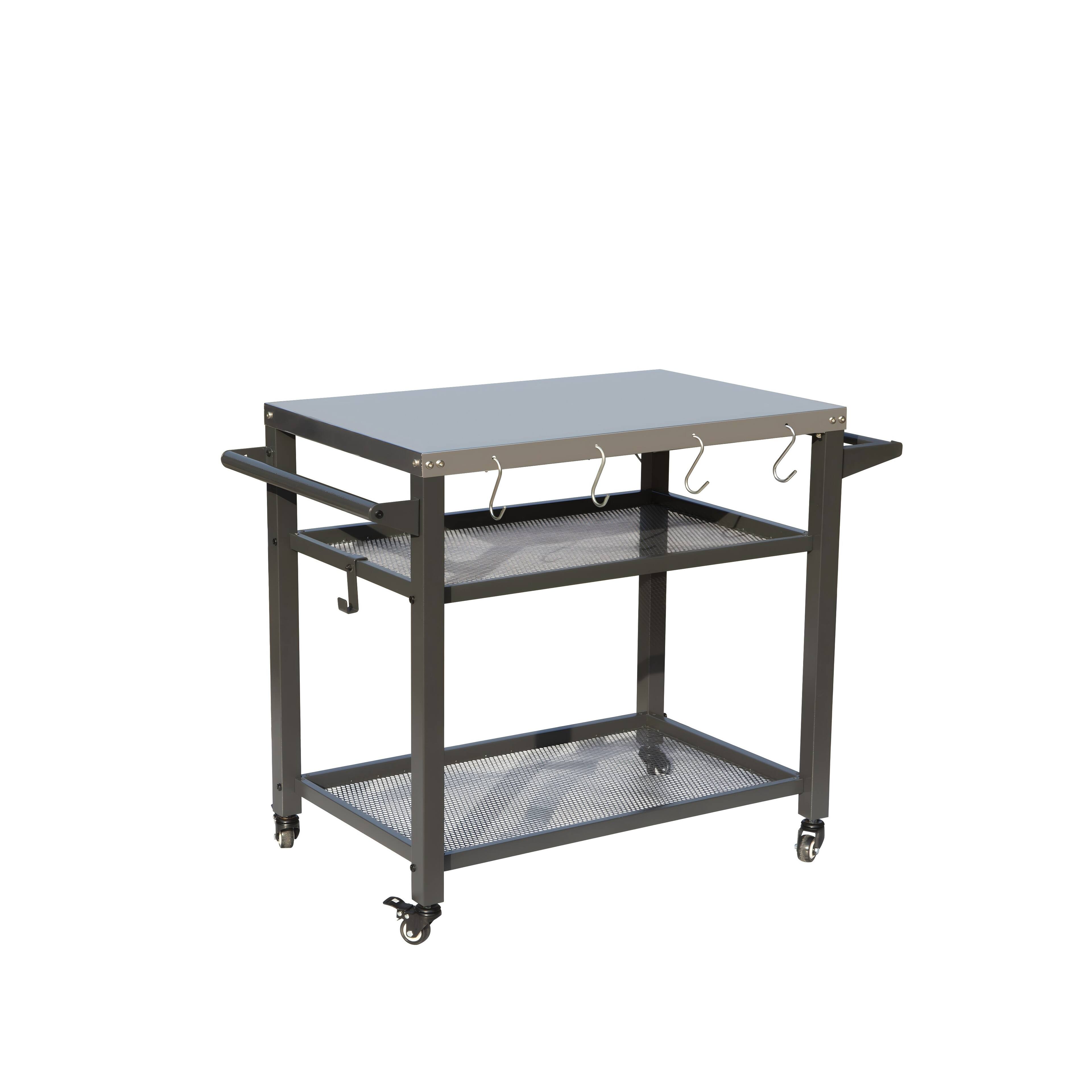 Front. Mondawe - 3-Shelf Outdoor Grill Table with Stainless Steel Tabletop and Wheels - Grey.
