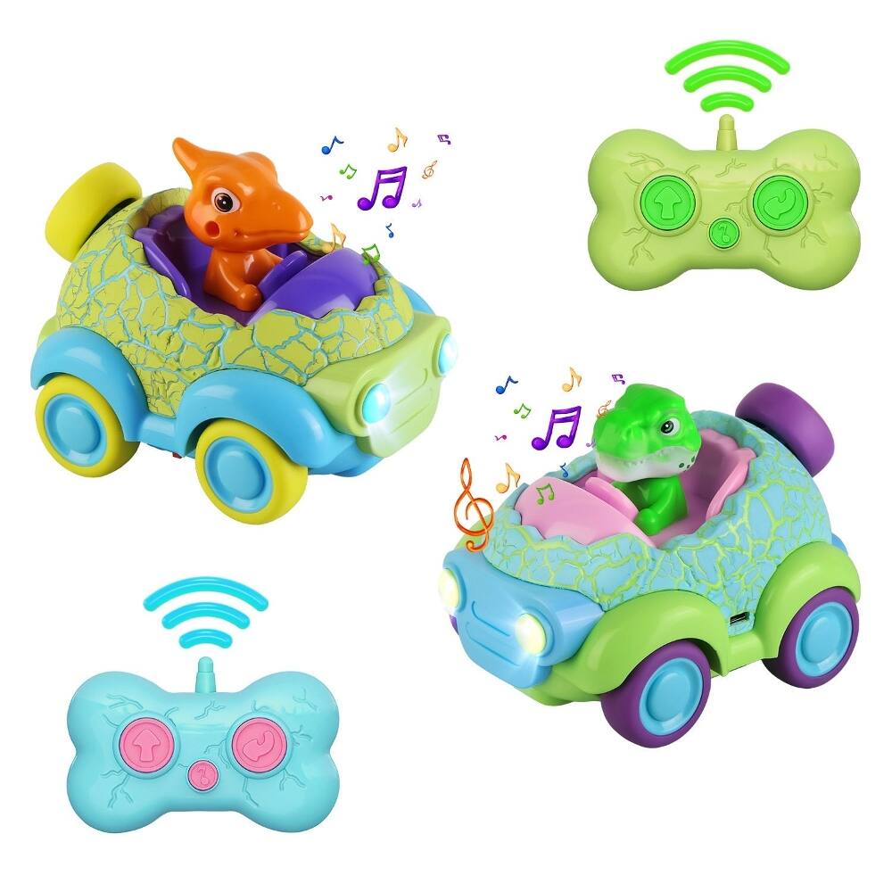 Alt View 7. Loheer - Loheer Dinosaur Remote Control Car Twin Pack Rechargeable Toddler RC Cars with Light Music.