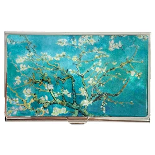 Vulpecula Spade - Mother of Pearl Business Card Case Credit Id Name Holder Travel Wallet Art Painting Design Metal Stainless Steel - Almond Blossom