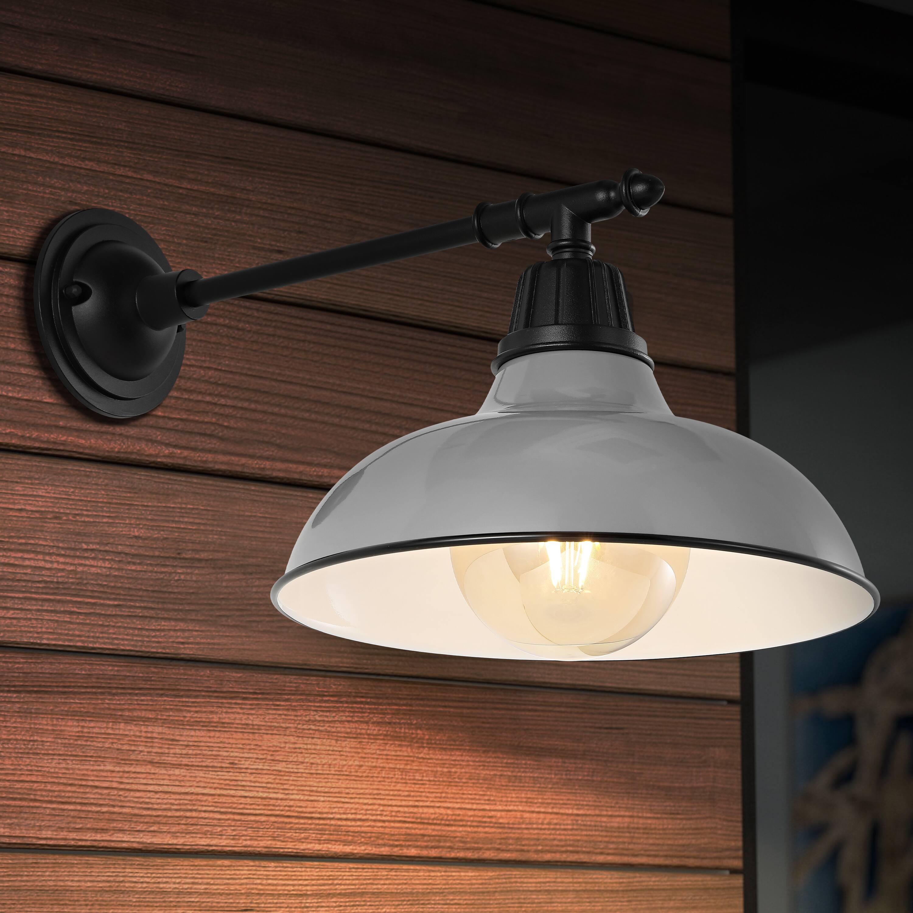 Alt View 7. Jonathan Y - Wallace 12.25" 1-Light Farmhouse Industrial Indoor/Outdoor Iron LED Victorian Arm Outdoor Sconce, Gray - Gray/Black.
