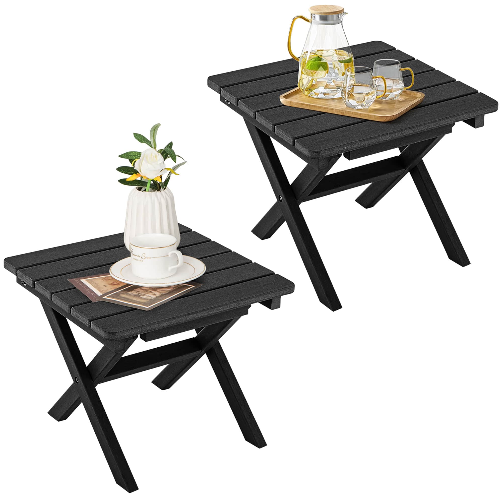 Gymax - 2 Pieces Folding Adirondack Side Table Poolside Garden Patio - Black