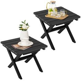 Gymax - 2 Pieces Folding Adirondack Side Table Poolside Garden Patio - Black