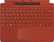 Front. Microsoft - Surface Slim Pen 2 and Pro Signature Keyboard for Pro X, 8, 9 - Poppy Red Alcantara Material.