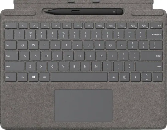 Front. Microsoft - Surface Slim Pen 2 and Pro Signature Keyboard for Pro X, 8, 9 - Platinum Alcantara Material.