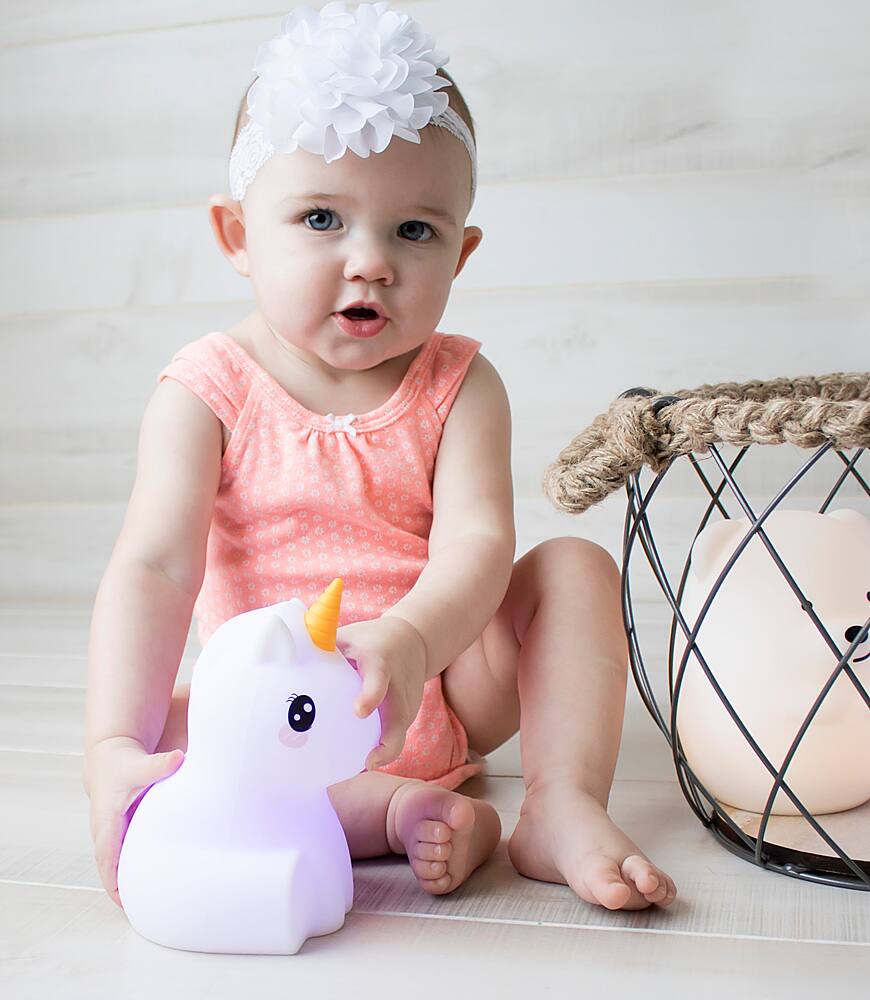 Left. LumiPets - Kids' Night Light Unicorn Lamp with Remote - White.