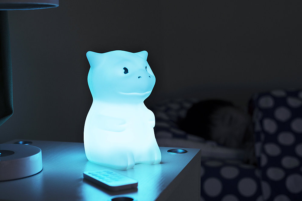 Left View: LumiPets - Kids' Night Light Dragon Lamp with Remote - White