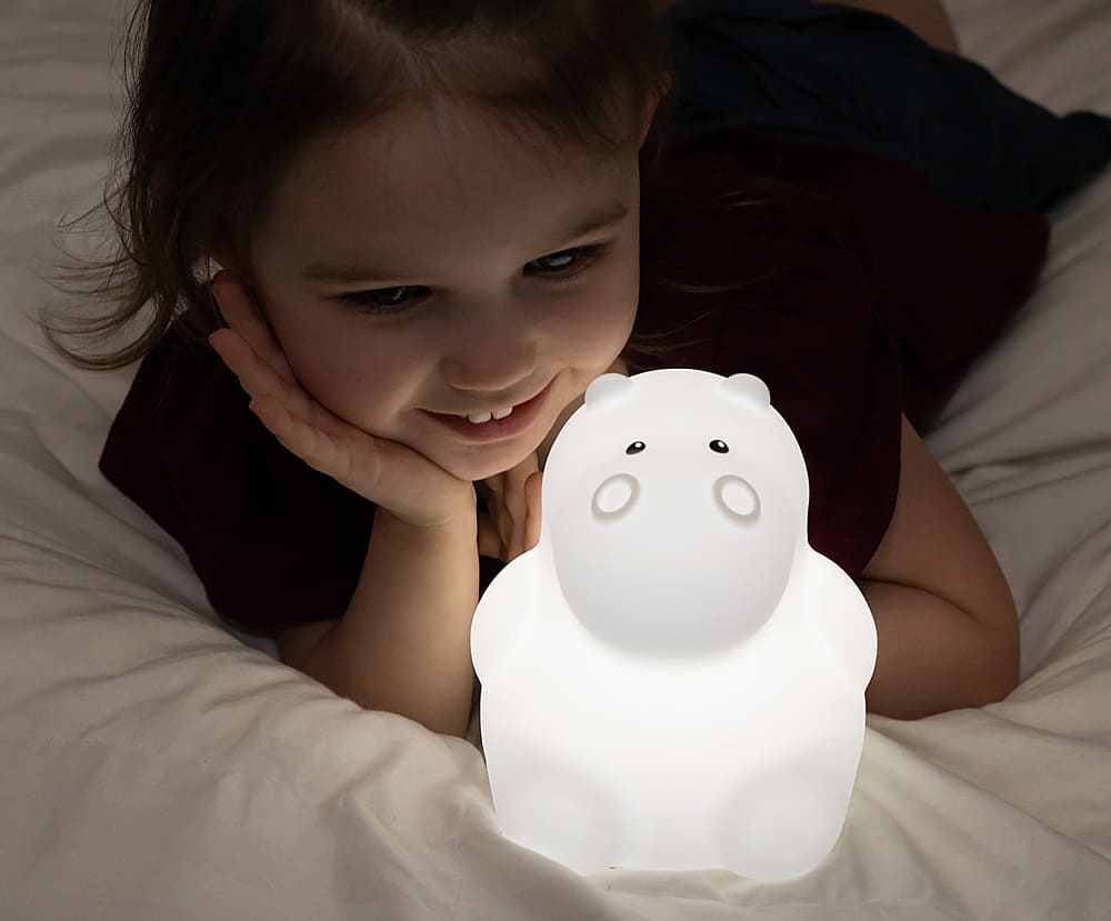 Left View: LumiPets - LED Kids' Night Light Hippo Lamp with Remote - White