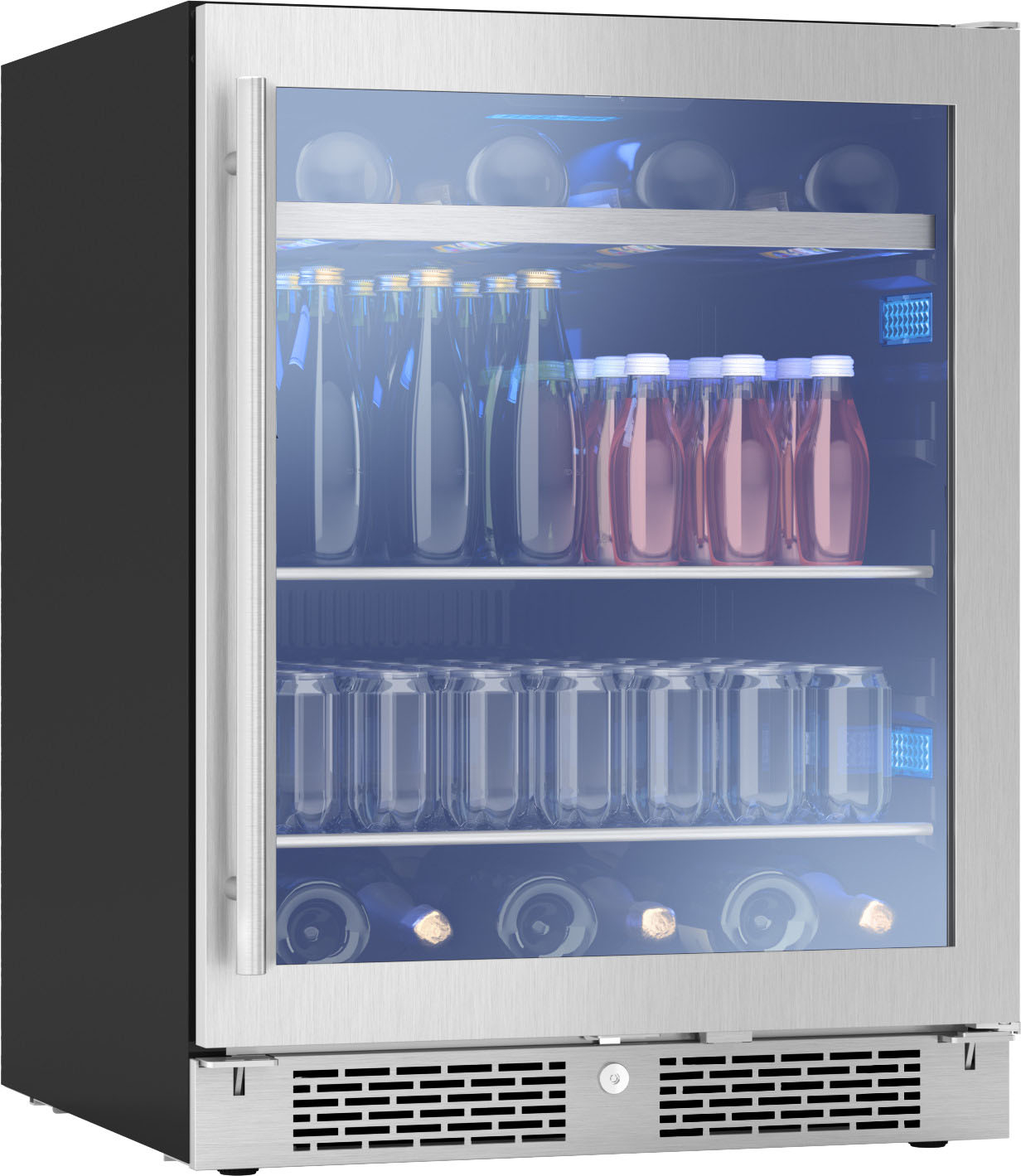 Left View: Zephyr - Presrv 24 in. 7-Bottle and 112 Can ADA Single Zone Beverage Cooler - Stainless steel and glass