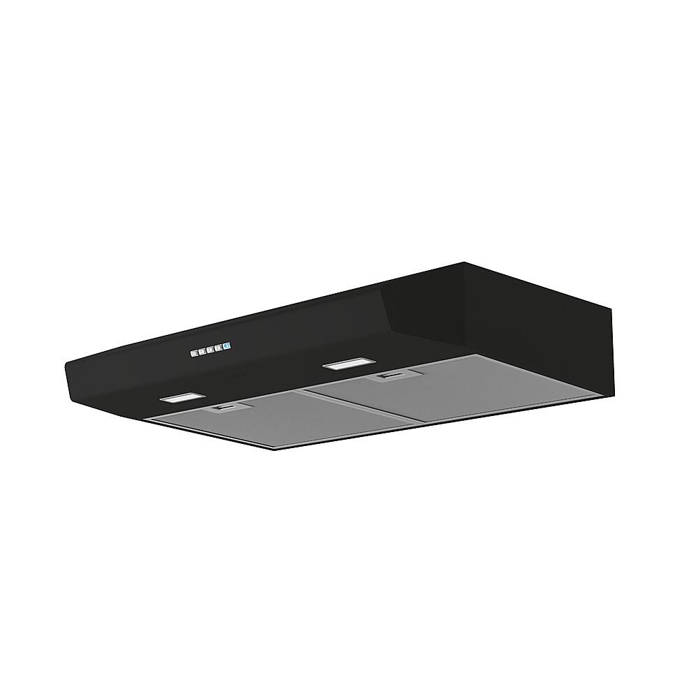 Angle. Zephyr - Breeze II 36 in. 400 CFM Under Cabinet Range Hood with LED Lights - Black.