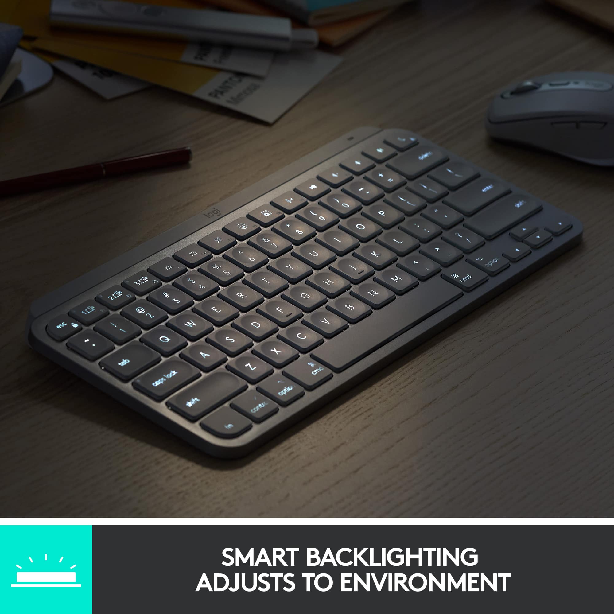 The text on the image reads: "Smart Backlighting Adjusts to Environment."