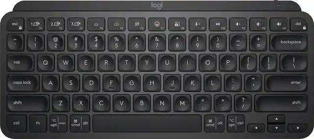 The image shows a black Logitech keyboard with a white background. The keyboard has a standard layout with letters, numbers, and function keys. The function keys are labeled with their corresponding names, such as F1, F2, F3, and so on. Additionally, the keyboard has a dedicated key for the Escape (Esc) function, which is located near the top left corner. The layout also includes a numeric keypad, which is located on the right side of the keyboard. The overall design and layout of the keyboard are typical of a modern computer keyboard.