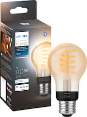 Front. Philips - Hue Filament A19 Bluetooth Smart LED Bulb - White Ambiance.