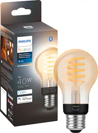 Front. Philips - Hue Filament A19 Bluetooth Smart LED Bulb - White Ambiance.