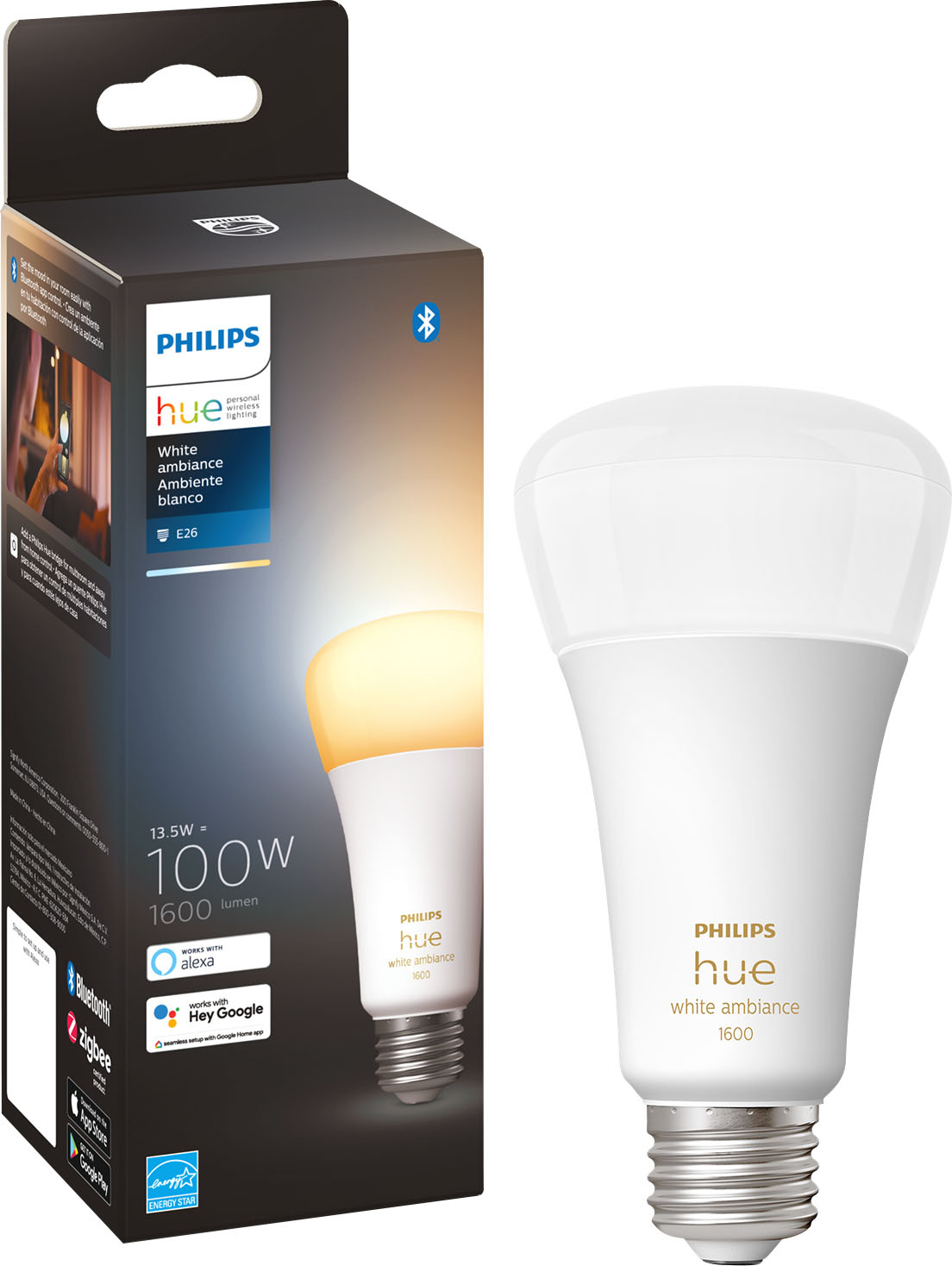 Philips 100-Watt Equivalent A21 LED Smart Wi-Fi Color Changing 2700 (K)  Light Bulb powered by WiZ with Bluetooth (4-Pack) 562405 - The Home Depot