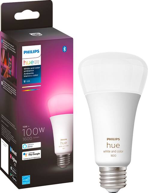 Philips Hue Smart 75W A19 LED Bulb - Soft Warm White Light - 1 Pack -  1100LM - E26 - Indoor - Control with Hue App - Works with Alexa, Google