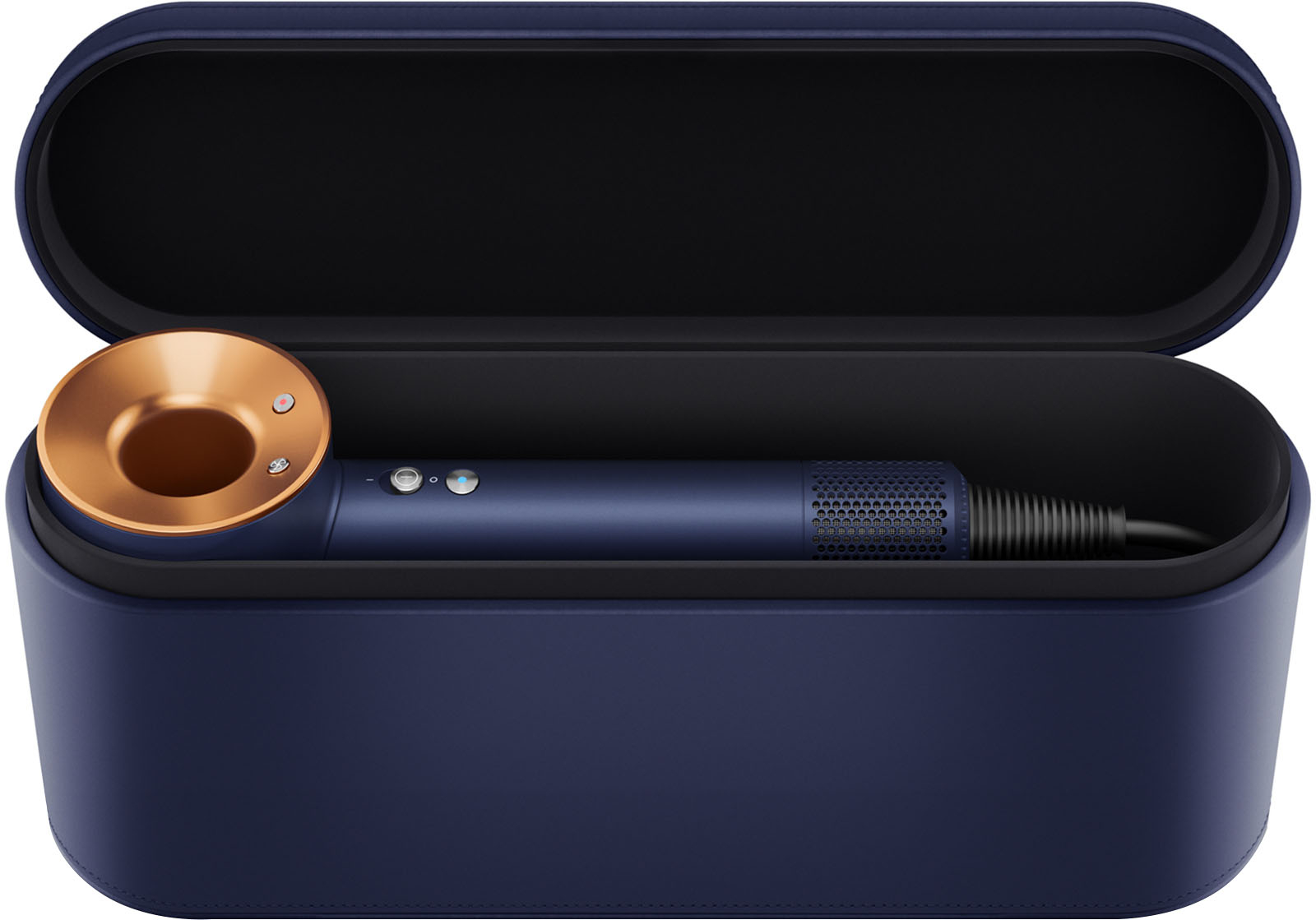 Angle View: New special edition Dyson Supersonic hair dryer - Prussian blue/rich copper