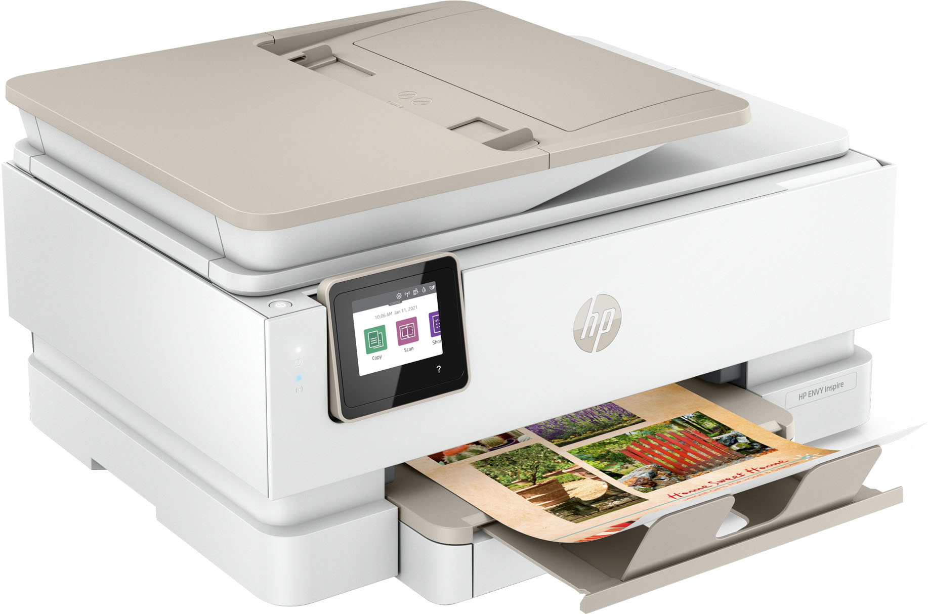 Angle View: HP - ENVY Inspire 7955e Wireless All-In-One Inkjet Photo Printer with 3 months of Instant Ink included with HP+ - White & Sandstone