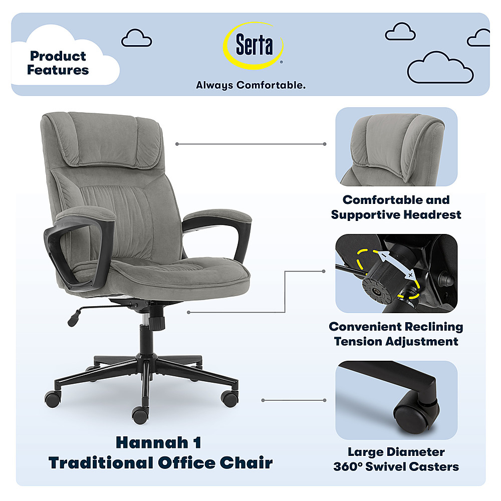 Angle View: Serta - Hannah Velvet Microfiber Office Chair - Gray