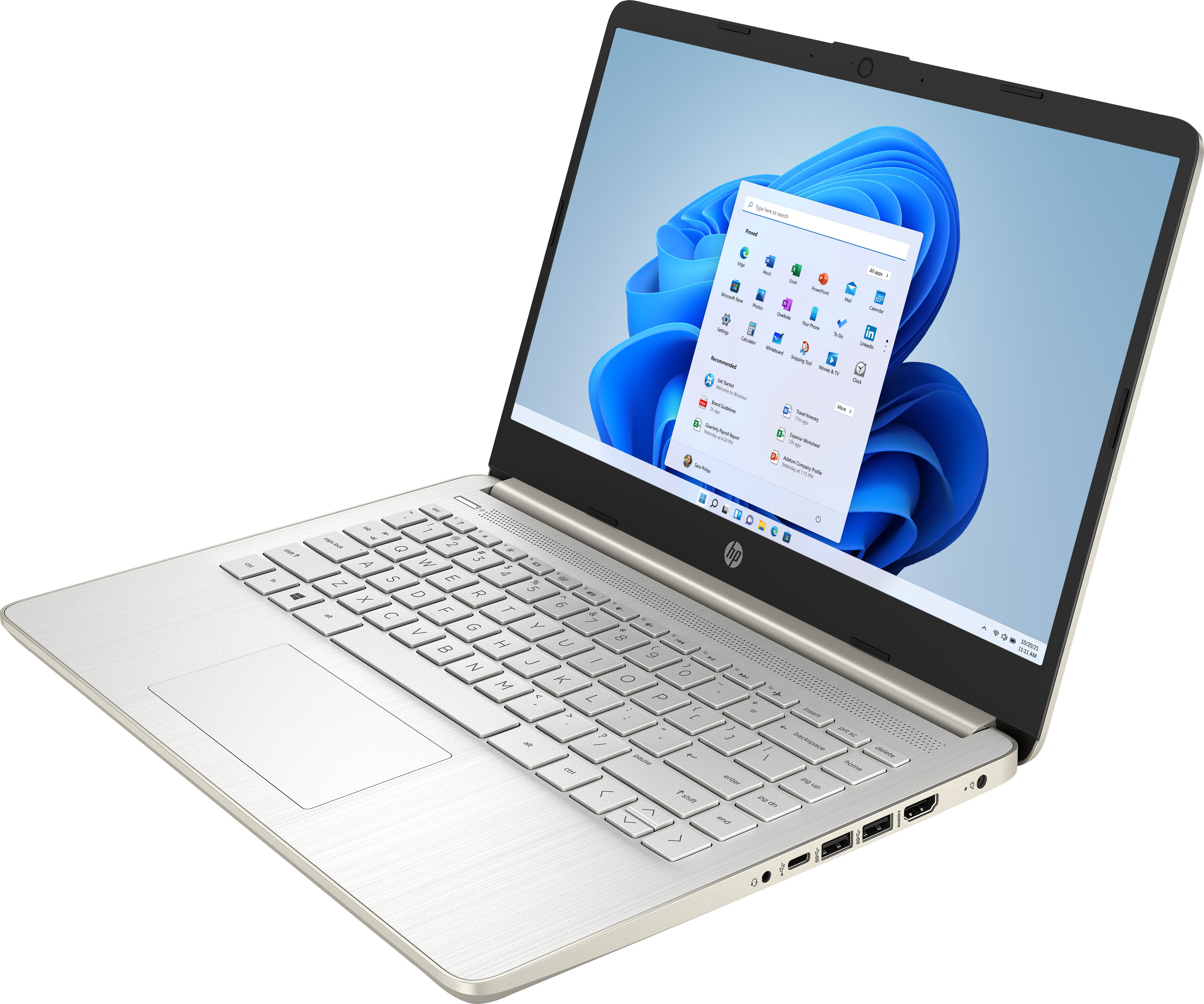 Angle View: HP - 14" Laptop - Intel Celeron - 4GB Memory - 64GB eMMC - Pale Gold