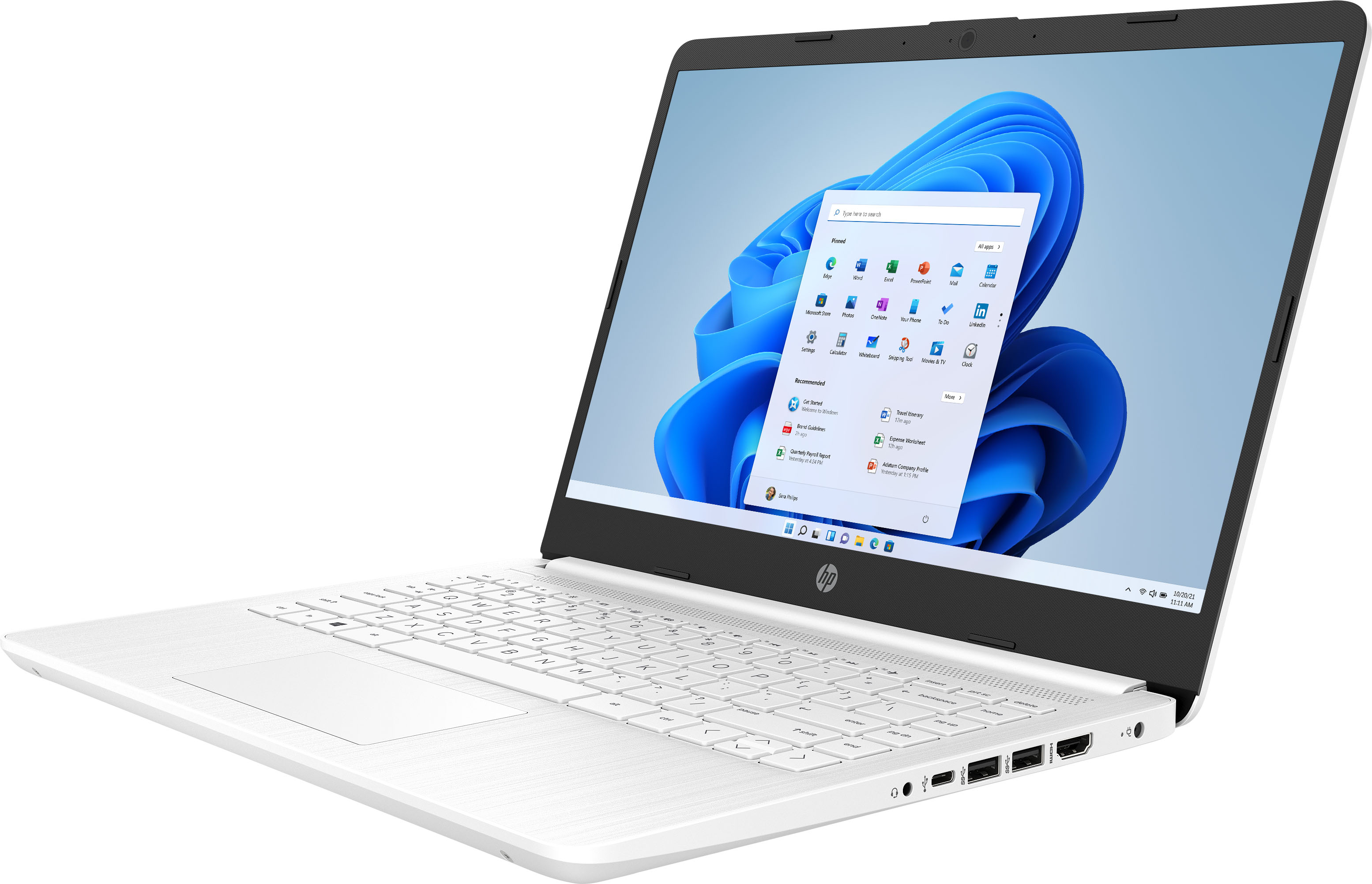 Left View: HP - 14" Laptop - Intel Celeron - 4GB Memory - 64GB eMMC - Snowflake White