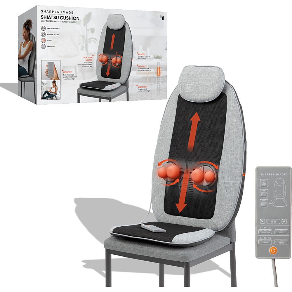 Sharper Image - Massager Seat Topper 4-Node Shiatsu with Heat and Vibration - Black/Gray