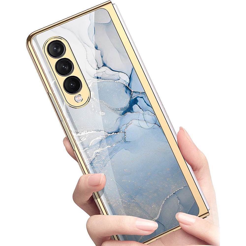 SaharaCase Marble Series Case for Samsung Galaxy Z Fold3 5G Blue/Gold (CP00111)