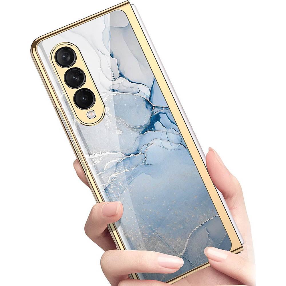 Alt View 13. SaharaCase - Marble Series Case for Samsung Galaxy Z Fold3 5G - Blue/Gold.