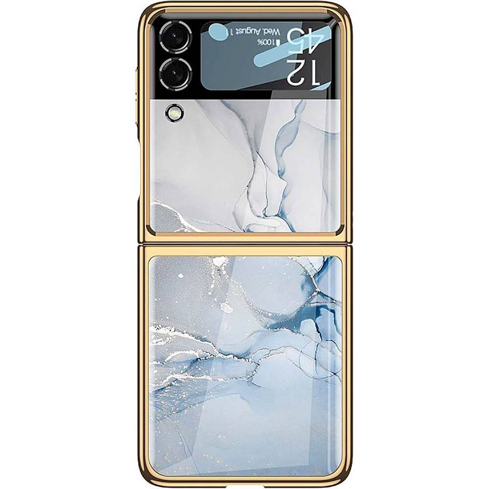 Front. SaharaCase - Marble Series Case for Samsung Galaxy Z Flip3 5G - Blue/Gold.