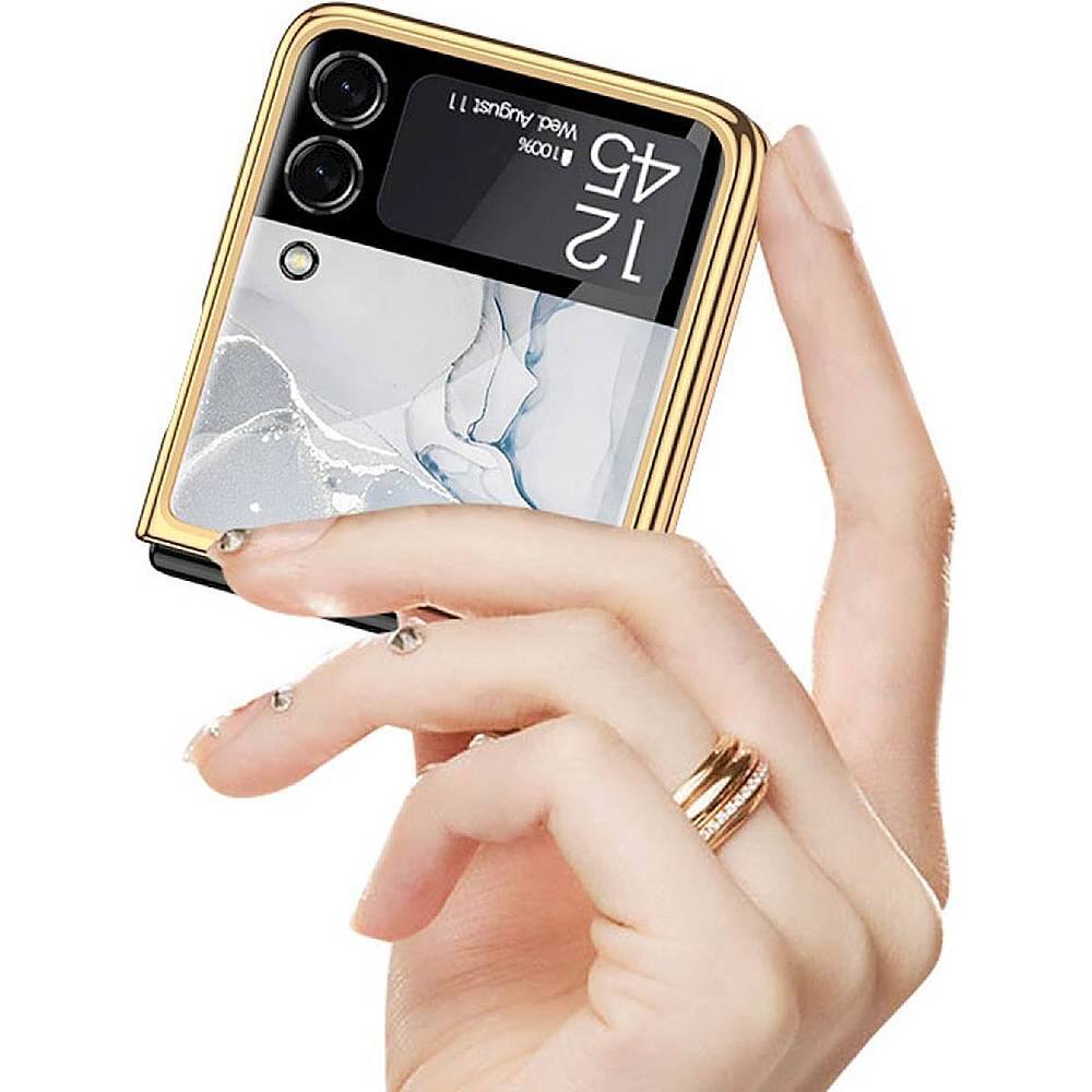 Alt View 12. SaharaCase - Marble Series Case for Samsung Galaxy Z Flip3 5G - Blue/Gold.